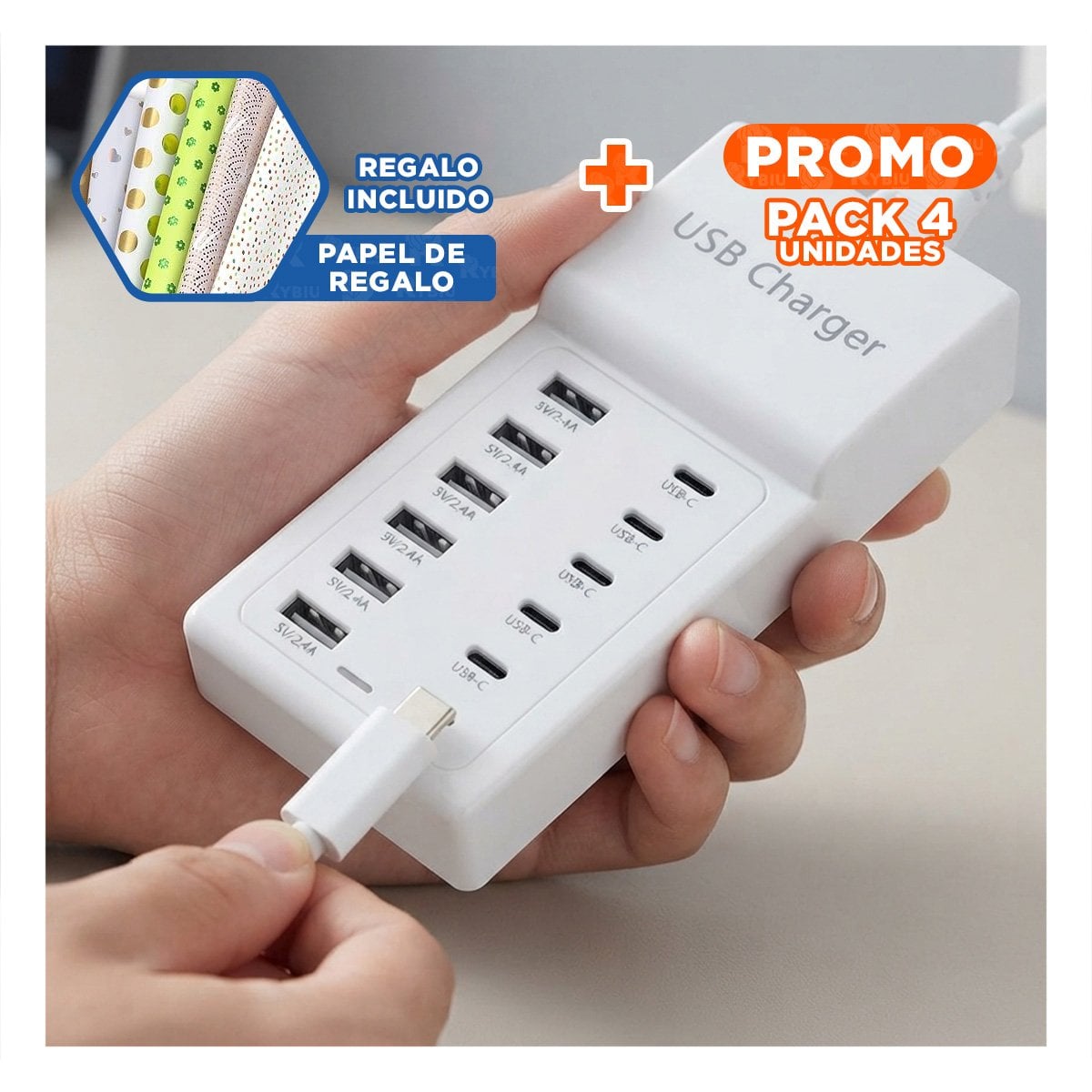 PACK4 HUB DE CONEXION BLANCO CON USB-C Y USB-A PARA TECNOLOGIA DEL HOGAR YPAPEL REGALO - 1