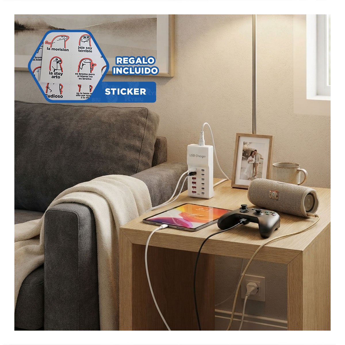 HUB ELECTRONICO USB-C Y USB-A BLANCO CON SISTEMA DE CARGA 12 EN 1 PARA OFICINA Y REGALO STICKER - 1