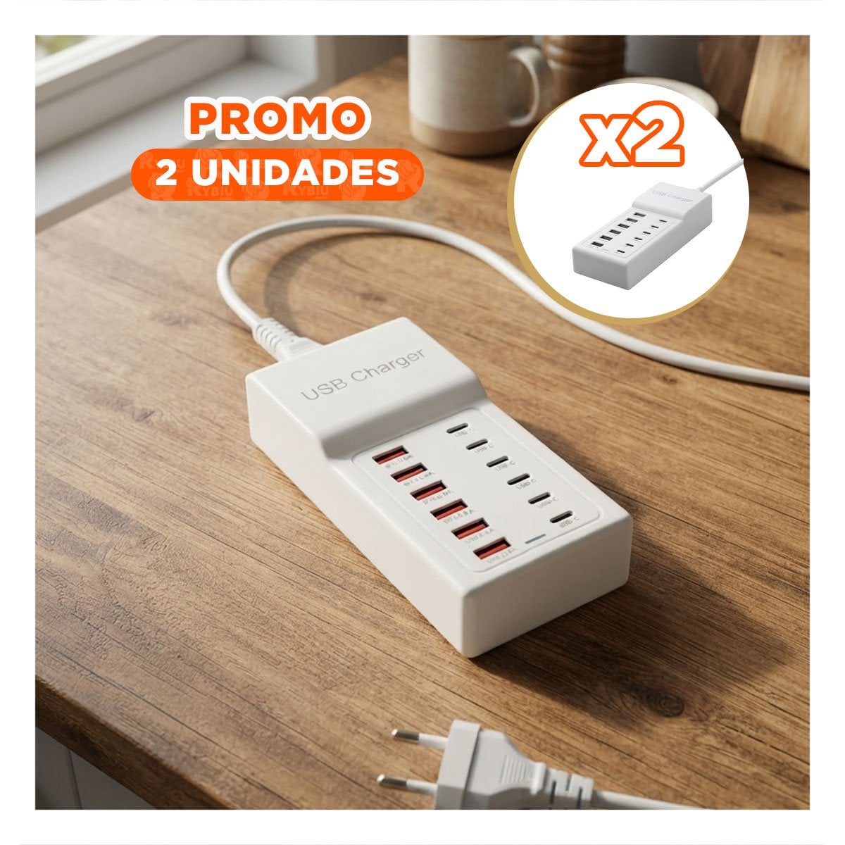 PACK2 ESTACION DE TECNOLOGIA USB-C Y USB-A BLANCO PARA CARGA MULTIPLE 12 EN 1 YREGALO STICKER - 1