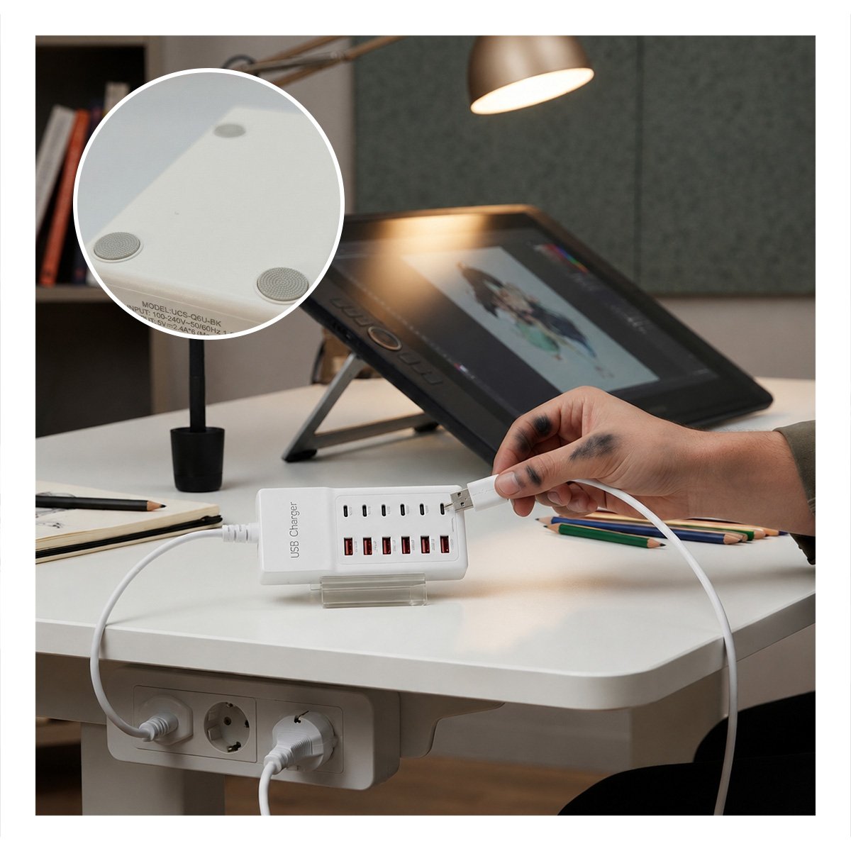 PACK4 BASE DIGITAL BLANCO CON USB-C Y USB-A PARA CARGAR DISPOSITIVOS ELECTRONICOS - 5
