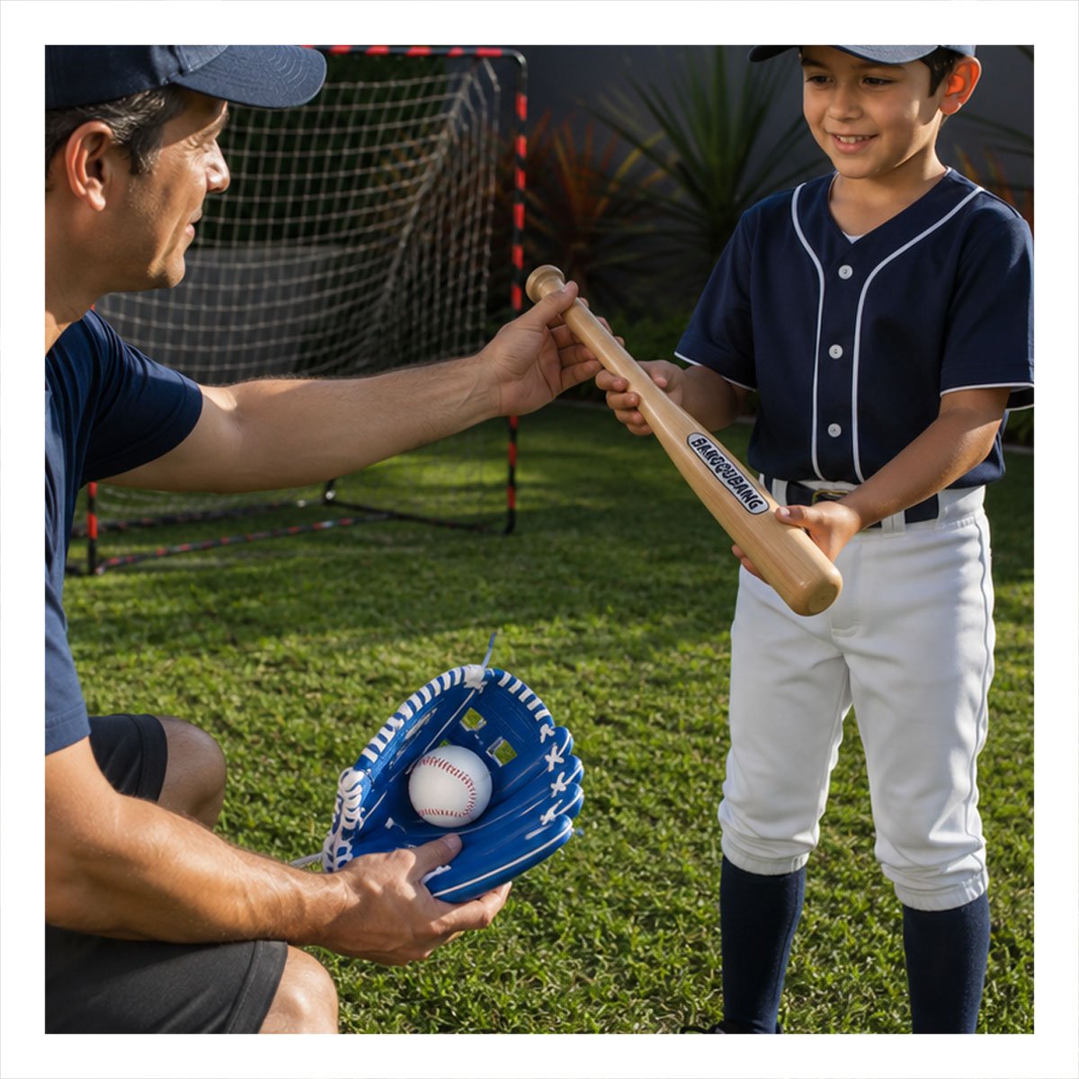 SET PARA JUEGOS DE BEISBOL AZUL CON ACCESORIOS DEPORTIVOS DE MADERA Y PAPEL REGALO - 5