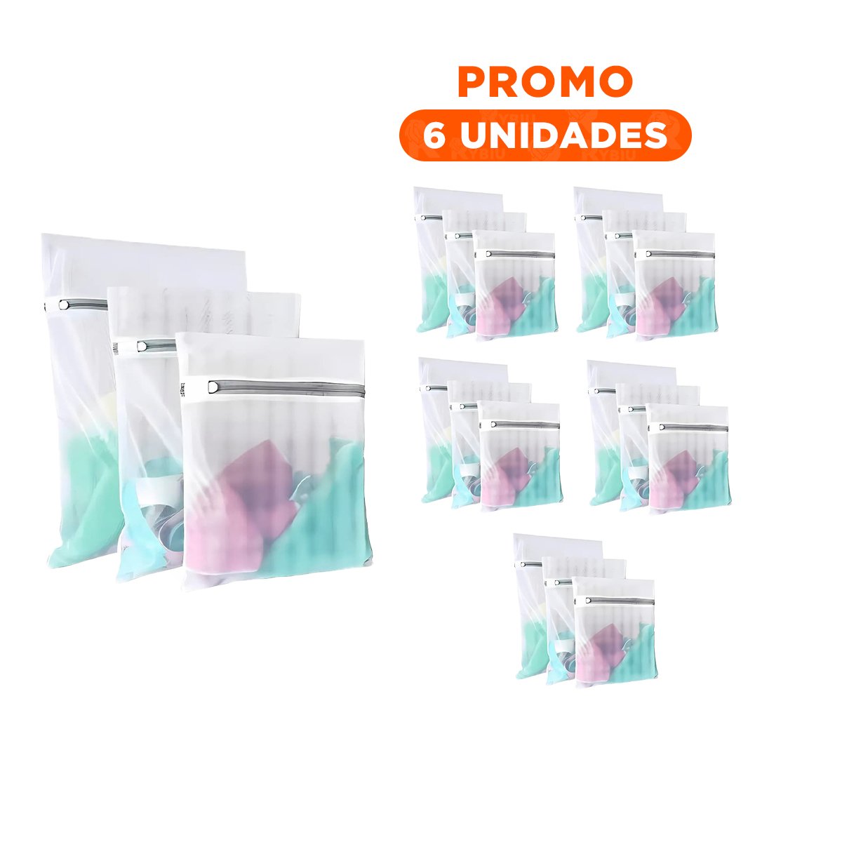 PACK6 DEPOSITO MULTIUSO 3 BOLSAS DE MALLA PARA LAVAR ROPA RECTANGULAR BLANCO - 1