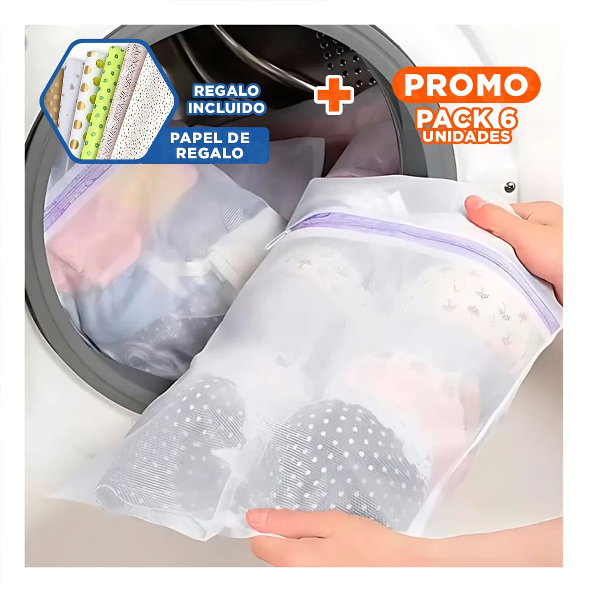 PACK6 CANASTA MULTIUSO 3 BOLSAS DE MALLA PARA LAVAR ROPA RECTANGULAR BLANCO YPAPEL REGALO - 1