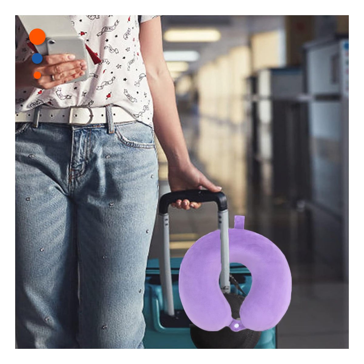 PACK2 ALMOHADA LILA DE TERCIOPELO PARA VIAJAR CON APOYO CONTINUO DE CUELLO YPAPEL REGALO - 5