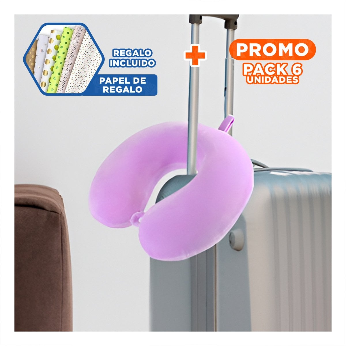 PACK6 APOYO DE VIAJAR PARA CUELLO CON TERCIOPELO LILA AGRADABLE YPAPEL REGALO - 1