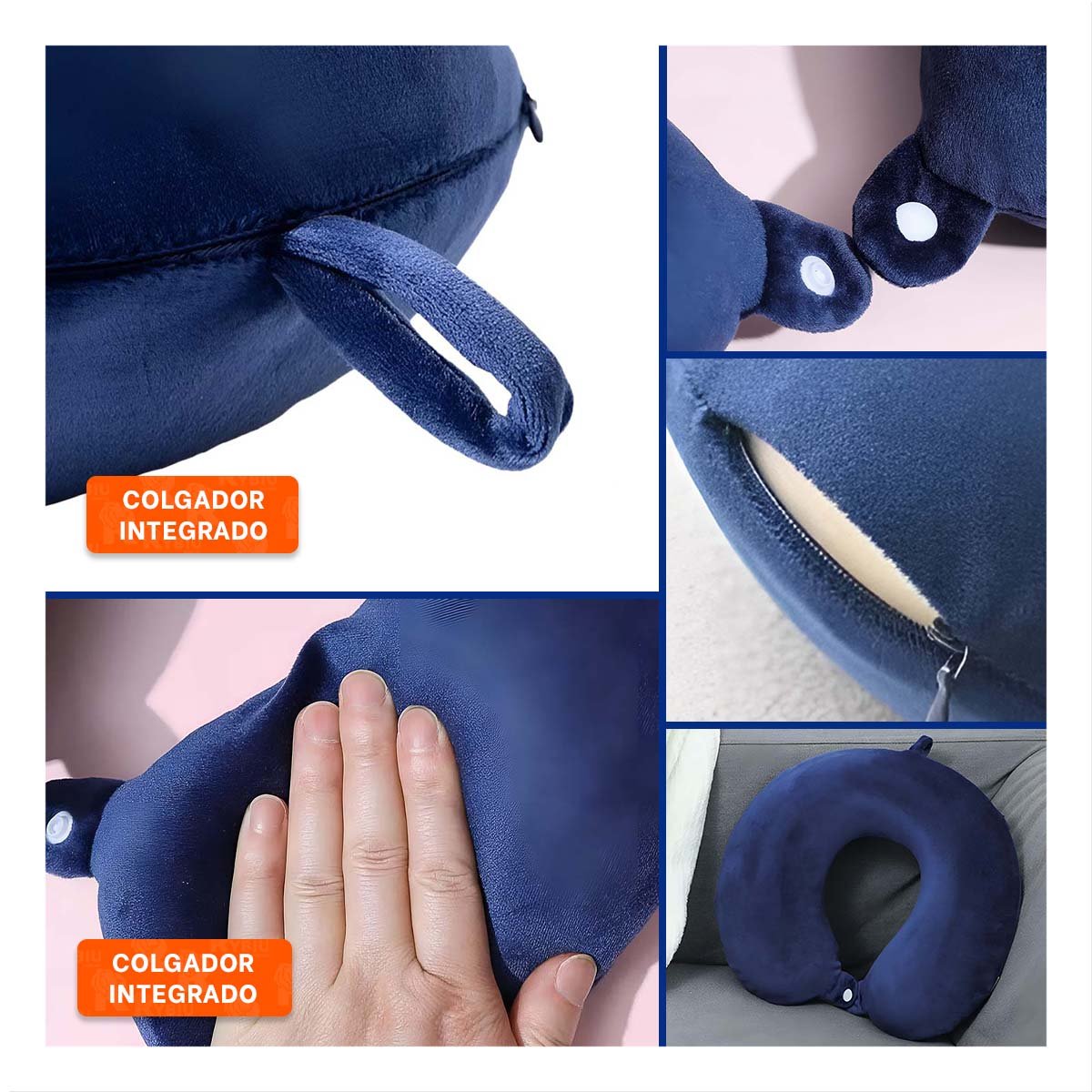 COJIN PARA VIAJAR DE CUELLO EN TERCIOPELO SUAVE CON COLOR AZUL MARINO YSTICKY - 5