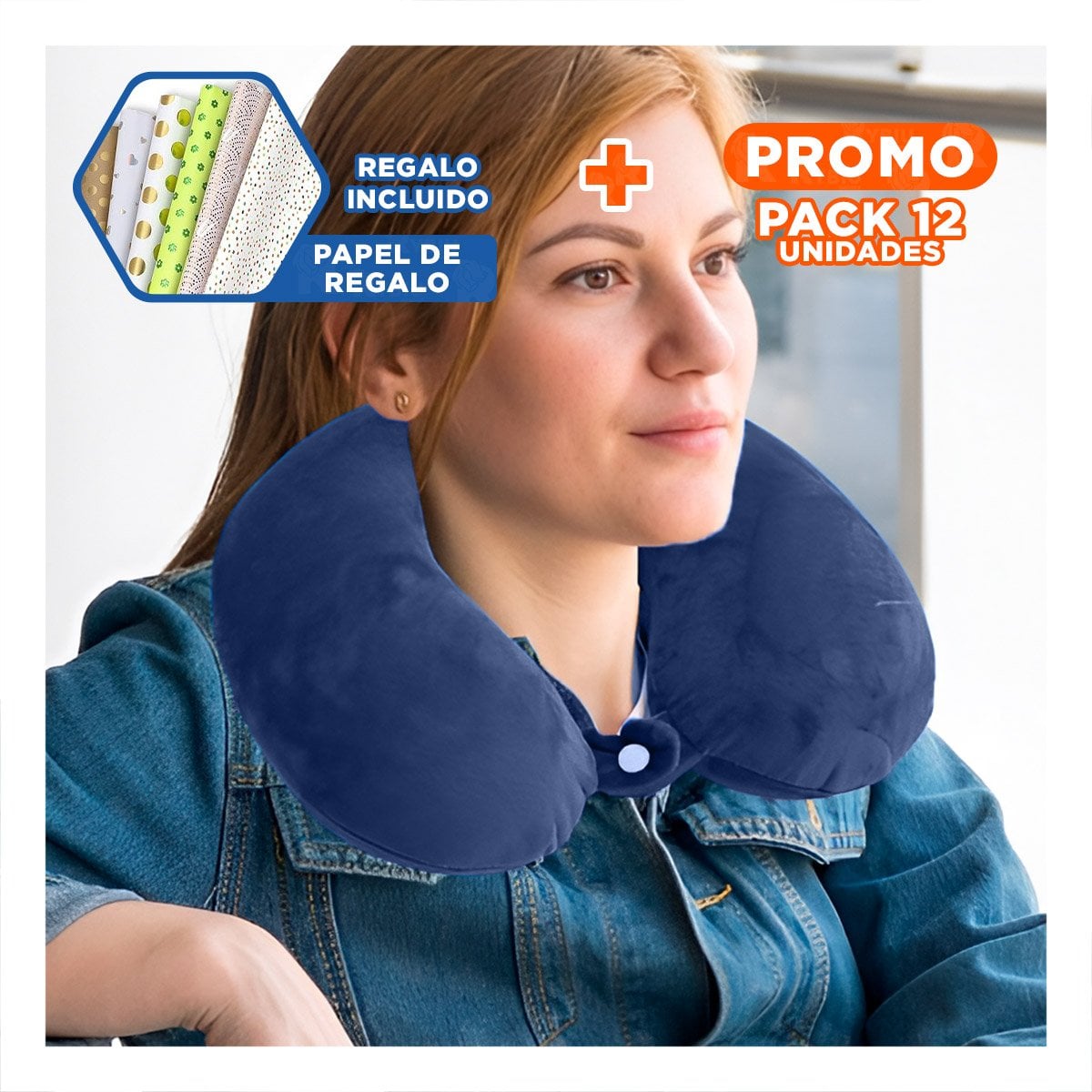 PACK12 ACCESORIO DE VIAJE PARA CUELLO CON TERCIOPELO Y TONALIDAD AZUL MARINO YPAPEL REGALO - 1