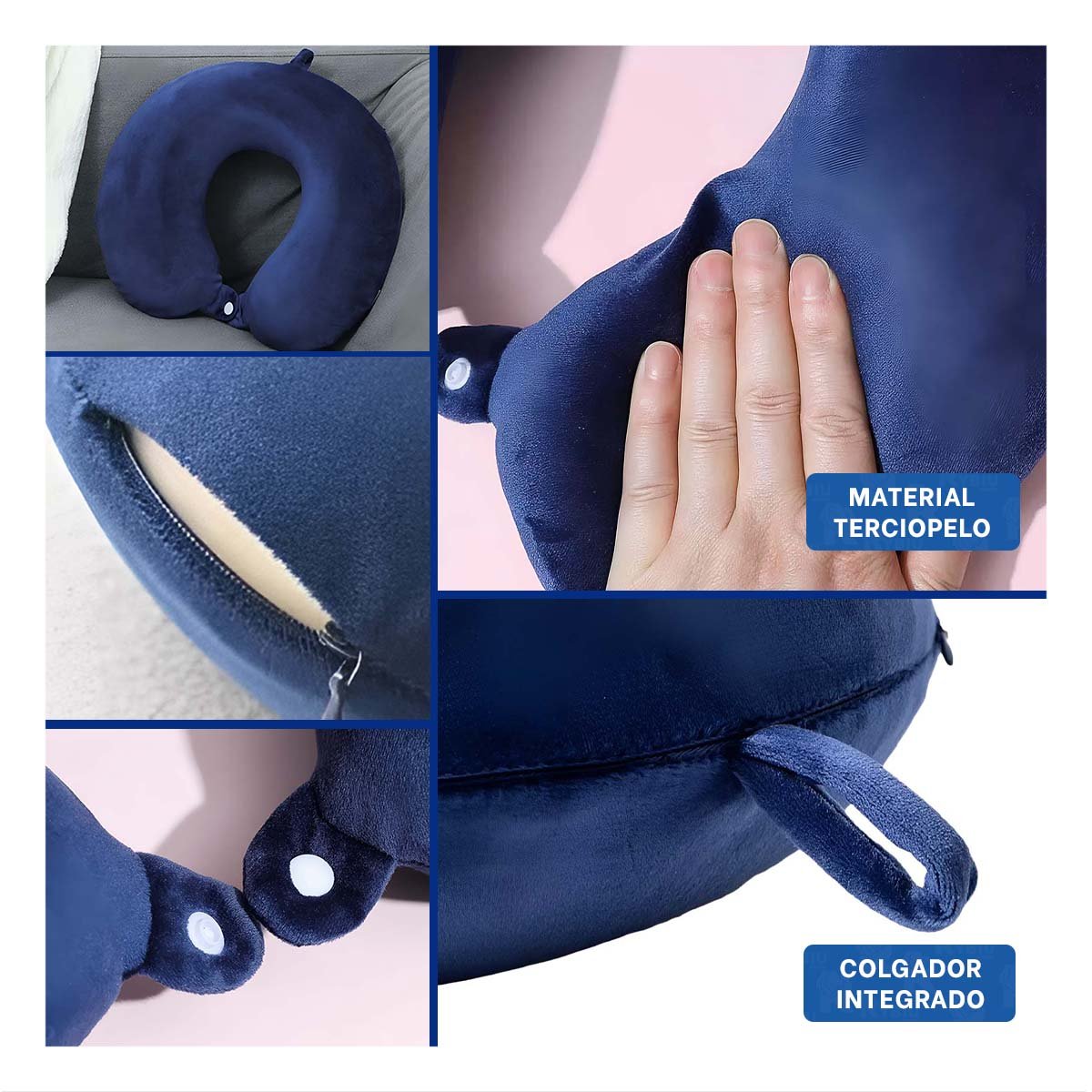 PACK12 ACCESORIO DE VIAJE PARA CUELLO CON TERCIOPELO Y TONALIDAD AZUL MARINO YPAPEL REGALO - 2