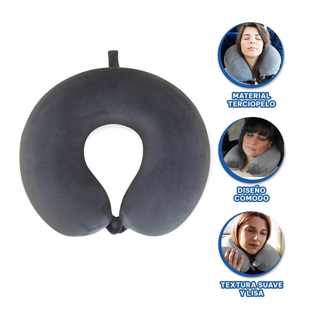 ALMOHADA DE CUELLO PARA VIAJAR EN TERCIOPELO SUAVE CON COLOR PLOMO Y APOYO COMODO - 3