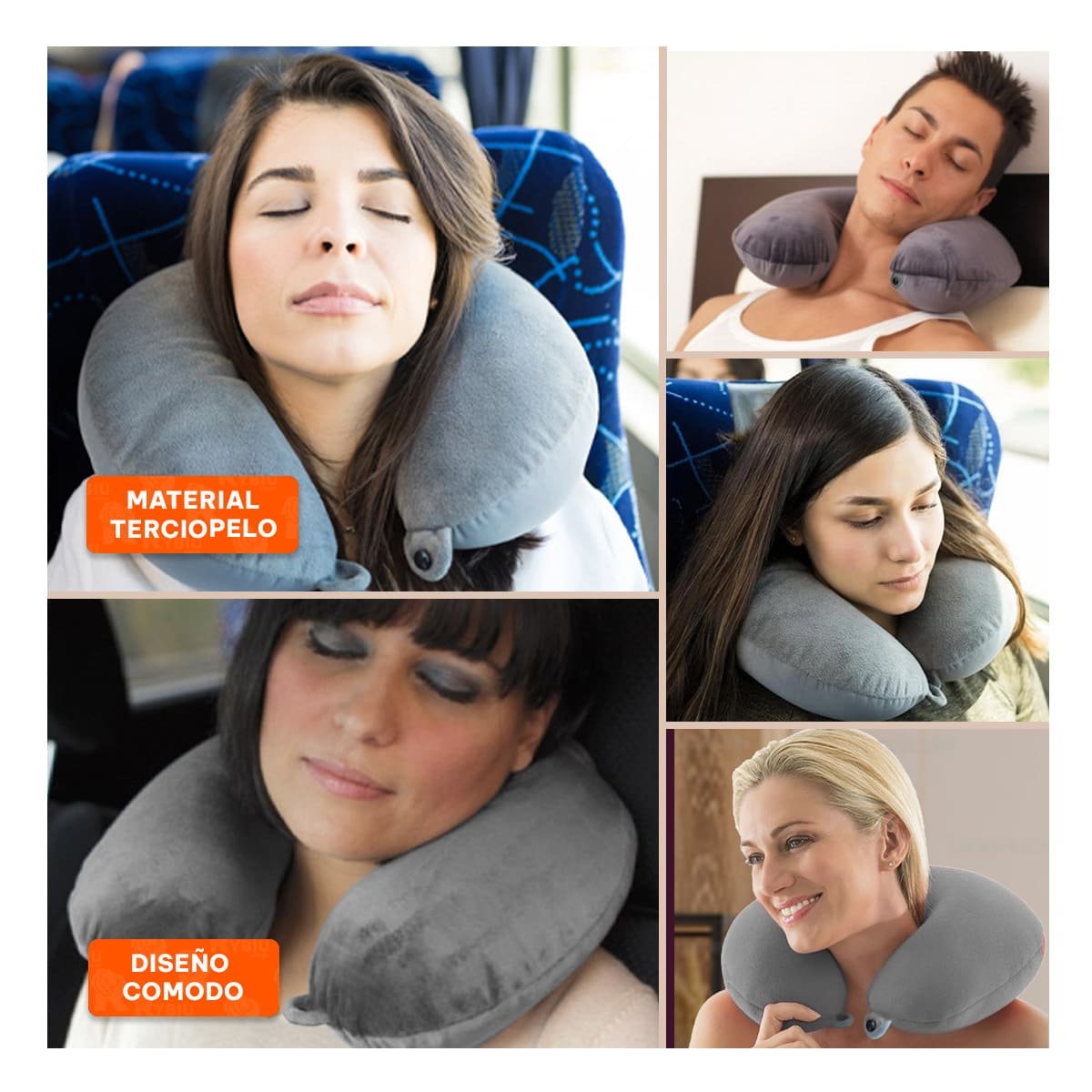 ALMOHADA DE CUELLO PARA VIAJAR EN TERCIOPELO SUAVE CON COLOR PLOMO Y APOYO COMODO - 5