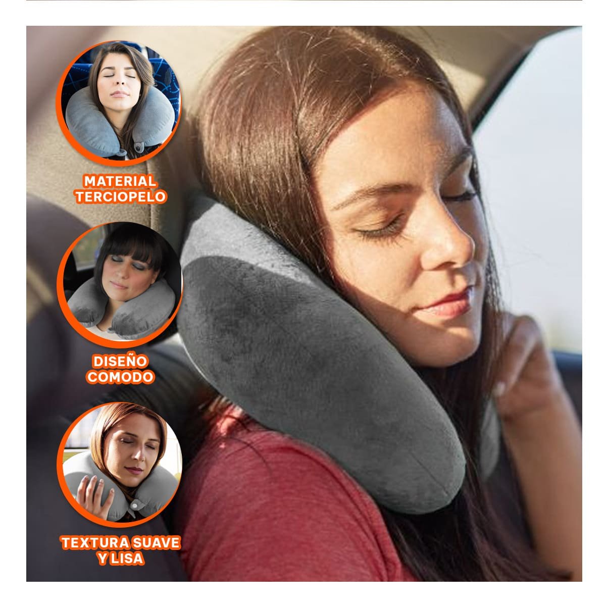 PACK6 COJIN DE CUELLO PARA VIAJAR COLOR PLOMO CON SUPERFICIE SUAVE YREGALO STICKER - 3