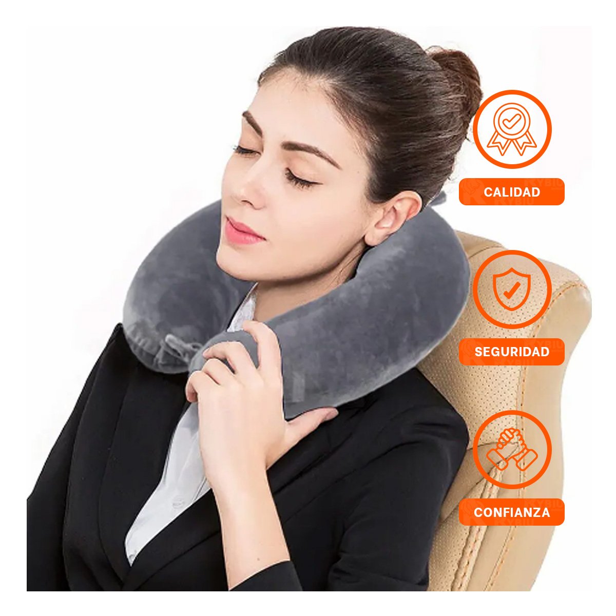 PACK2 APOYO TERCIOPELO DE CUELLO PARA VIAJAR CON COLOR PLOMO YREGALO STICKER - 3