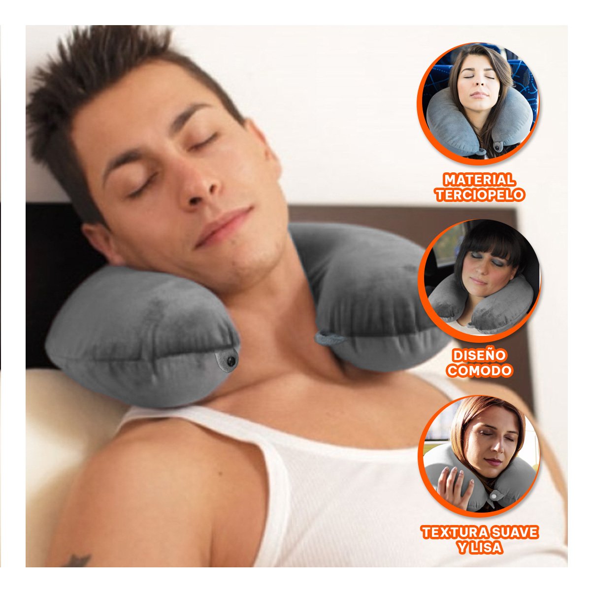 ALMOHADA DE VIAJE PARA CUELLO EN TERCIOPELO CON TONALIDAD PLOMO SUAVE YREGALO STICKER - 2