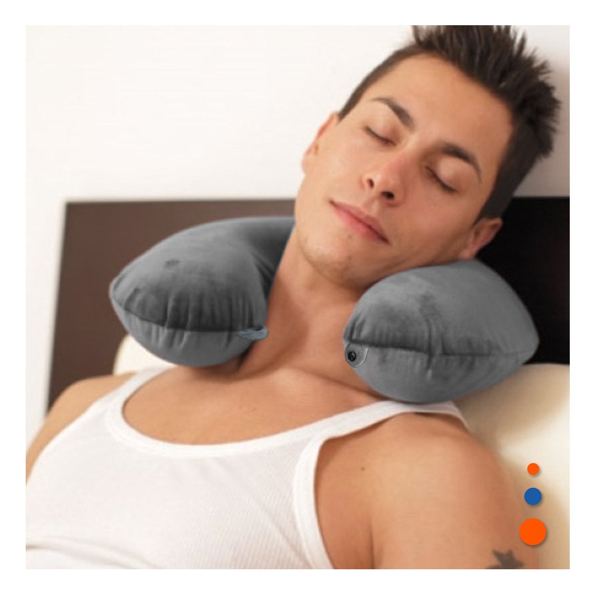 ALMOHADA DE VIAJE PARA CUELLO EN TERCIOPELO CON TONALIDAD PLOMO SUAVE YREGALO STICKER - 3