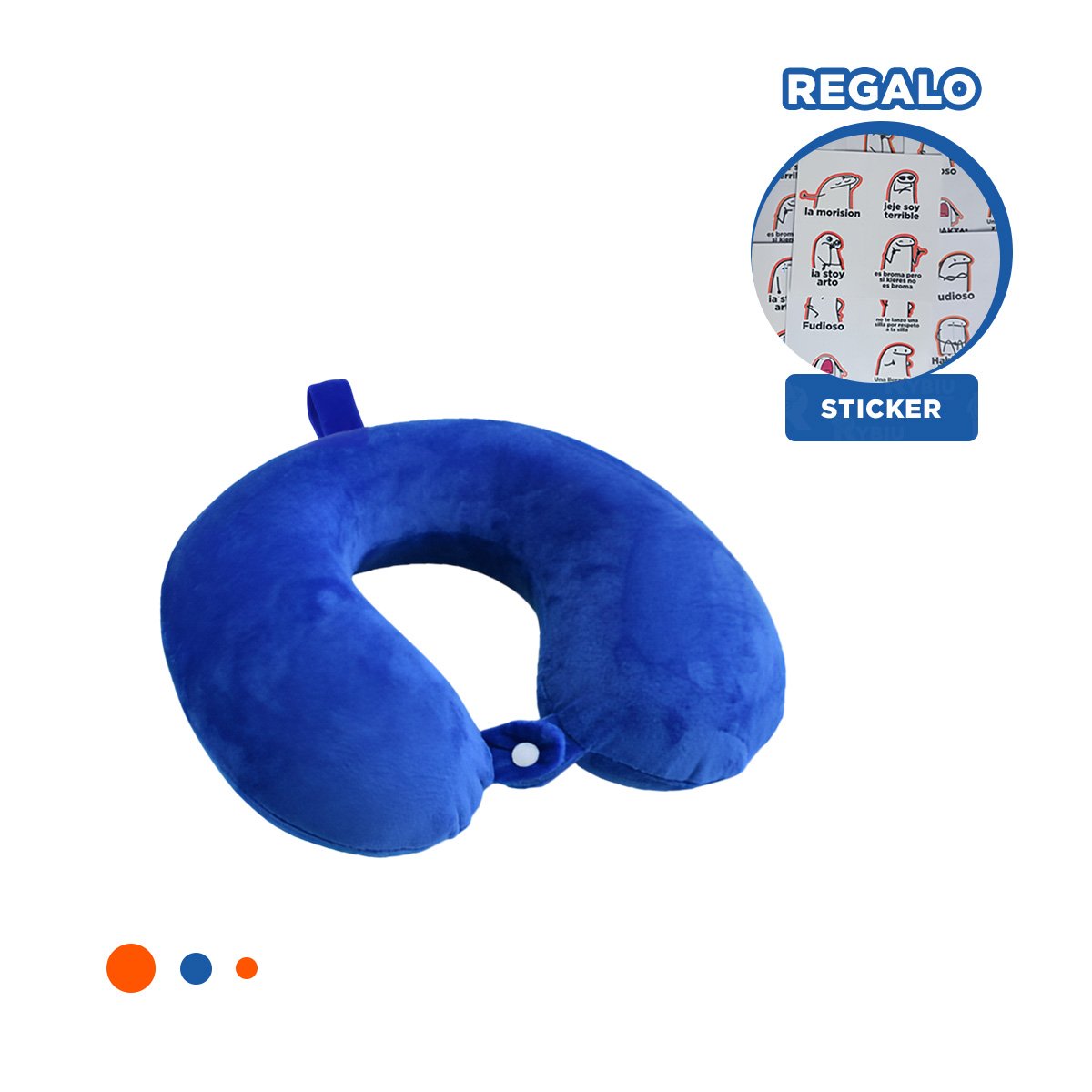 COJIN DE VIAJE PARA CUELLO EN TERCIOPELO CON TONALIDAD AZUL YREGALO STICKER - 1