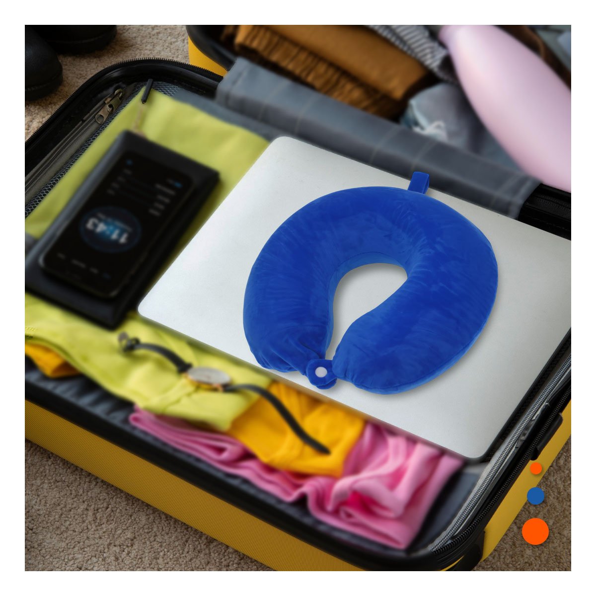 COJIN DE VIAJE PARA CUELLO EN TERCIOPELO CON TONALIDAD AZUL YREGALO STICKER - 2