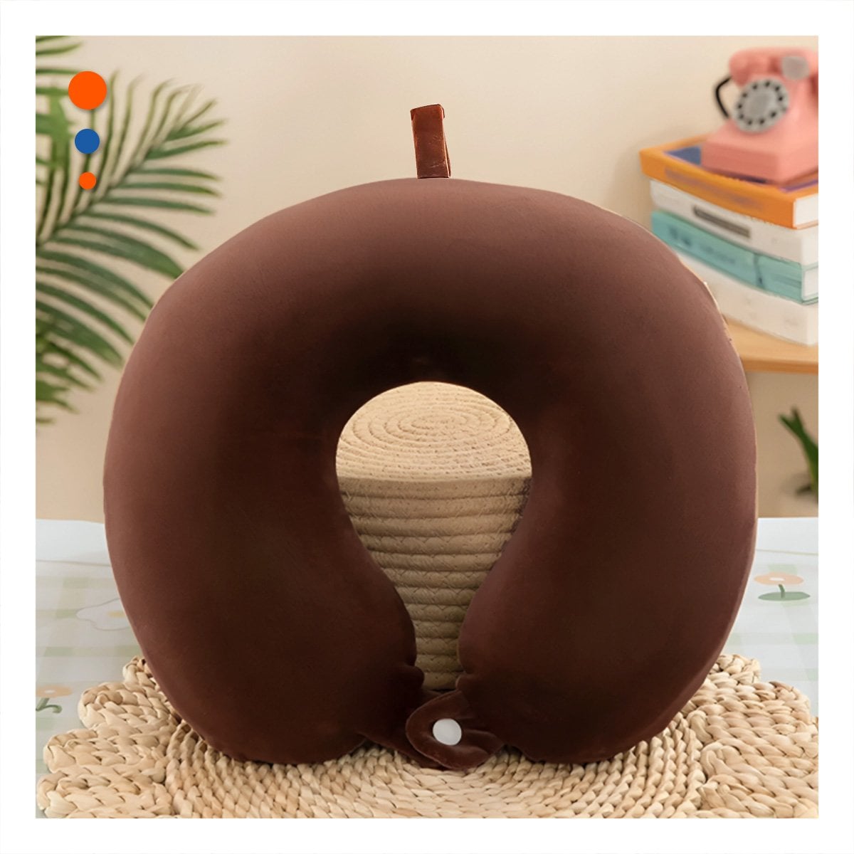 COJIN COLOR MARRON PARA CUELLO DE VIAJE CON ACABADO DE TERCIOPELO YPAPEL REGALO - 3