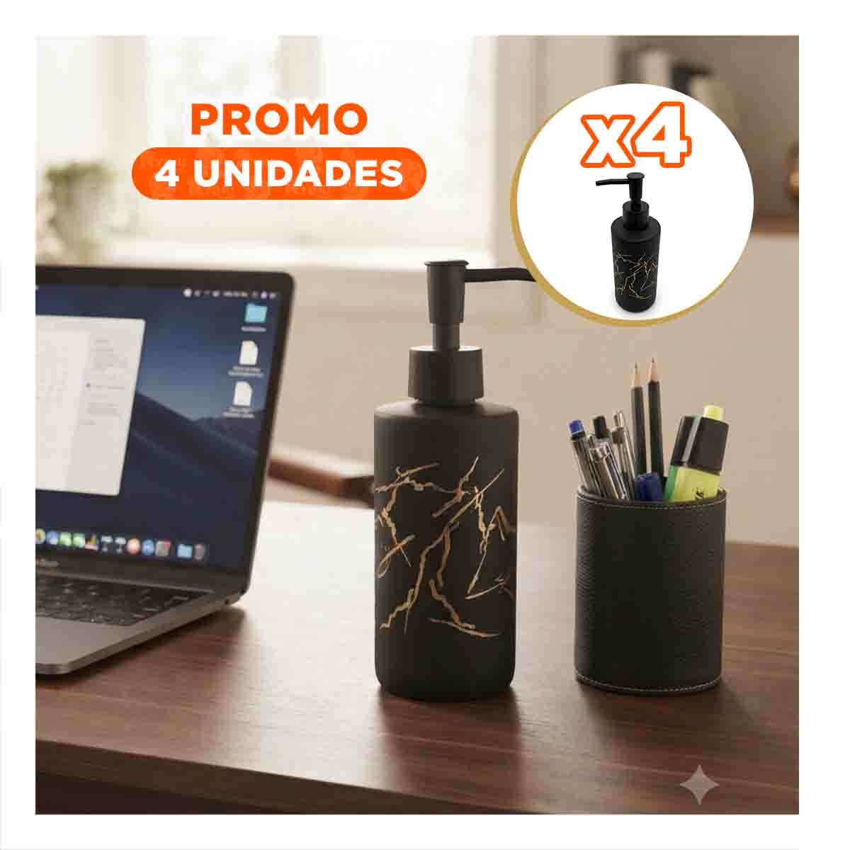 PACK4 ENVASE PARA ALCOHOL LIQUIDO CILINDRO COLOR NEGRO CON ACABADO DORADO 20X6,8CM - 1