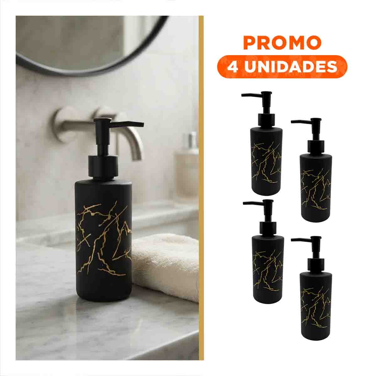 PACK4 DISPENSADOR MULTIUSO CILINDRO NEGRO CON ACABADO DORADO 20X6,8CM YREGALO STICKER - 1