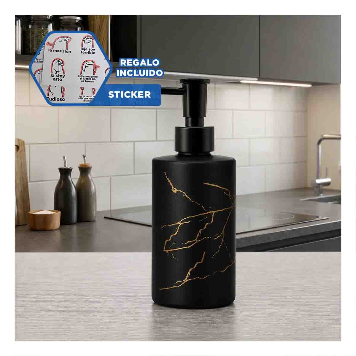 DOSIFICADOR PARA DETERGENTE LIQUIDO CILINDRO COLOR NEGRO 20X6,8CM Y REGALO STICKER - 1