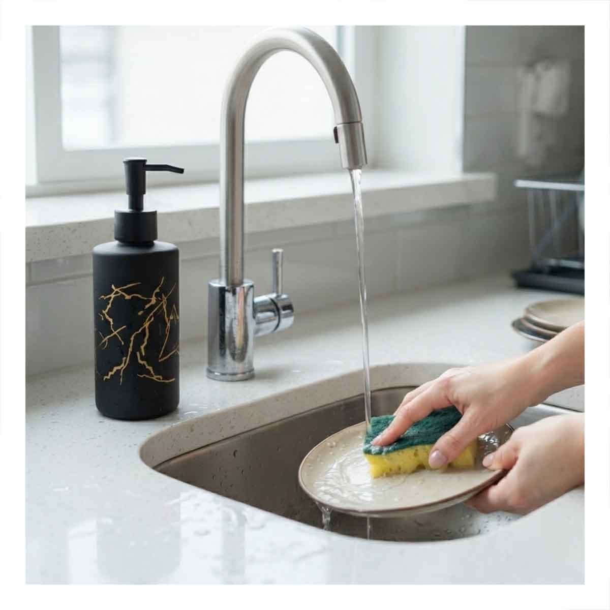 ENVASE PARA JABON ESPUMA CILINDRO COLOR NEGRO 20X6,8CM CON ACABADO DORADO Y PAPEL REGALO - 5