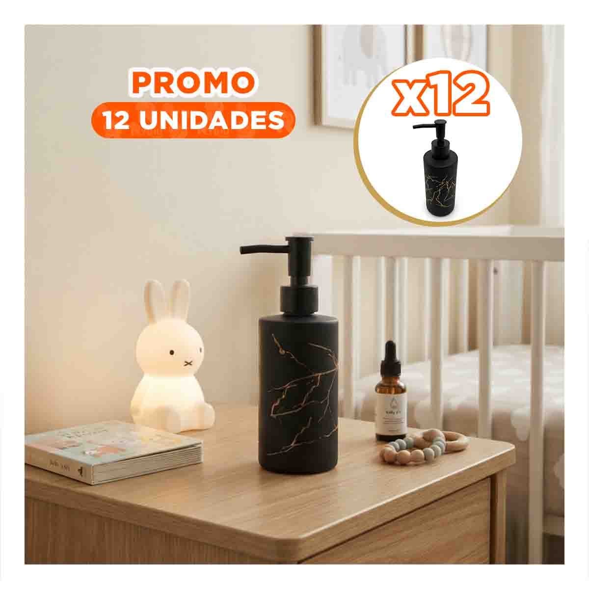 PACK12 ENVASE PARA GEL DE DUCHA CILINDRO COLOR NEGRO CON DIS MARMOL 20X6,8CM - 1