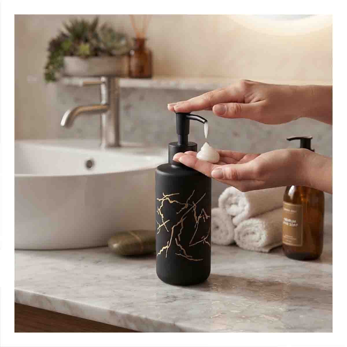 PACK12 ENVASE PARA GEL DE DUCHA CILINDRO COLOR NEGRO CON DIS MARMOL 20X6,8CM - 2