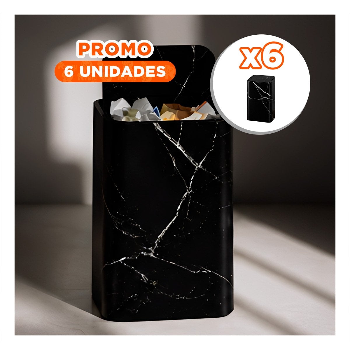 PACK6 RECOLECTOR DE RESIDUOS PARA HOGAR Y COCINA NEGRO MARMOLEADO YREGALO STICKER - 1