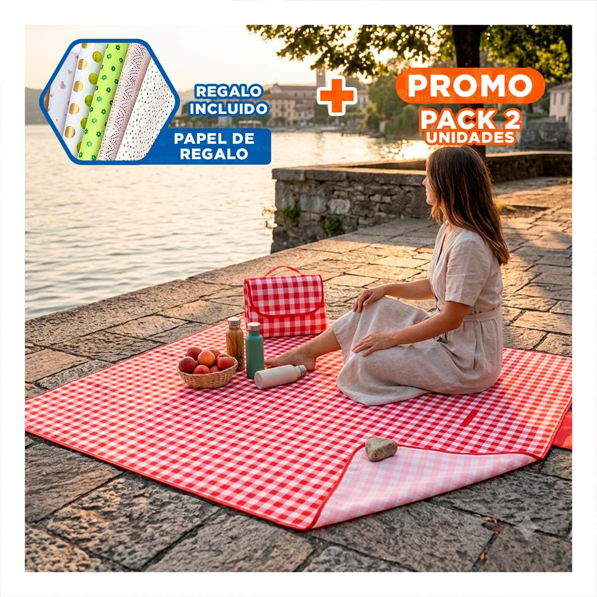 PACK2 COBIJA MULTIUSO TIPO CARTERA PARA PICNIC Y CAMPING YPAPEL REGALO - 1