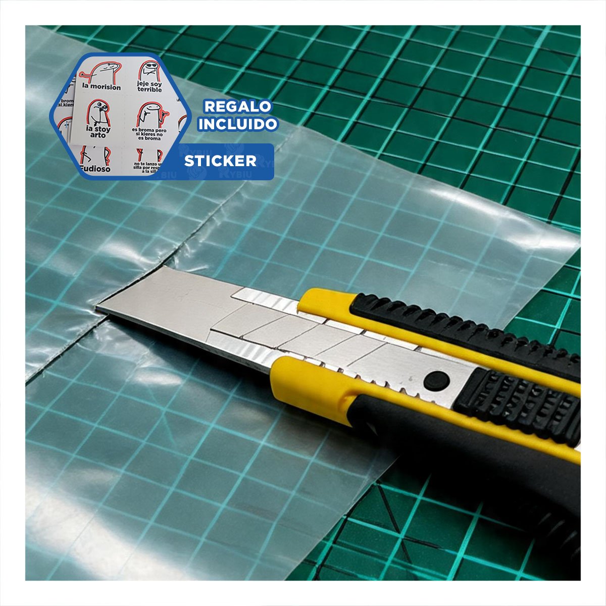 TRINCHETA RETRACTIL CON CUCHILLA 18 MM Y ESTUCHE AMARILLO PARA USO PROFESIONAL Y REGALO STICKER - 1