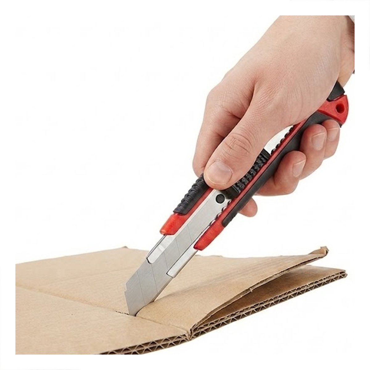 TRINCHETA RETRACTIL CON CUCHILLA 18 MM Y ESTUCHE ROJO PARA USO PROFESIONAL Y REGALO STICKER - 3