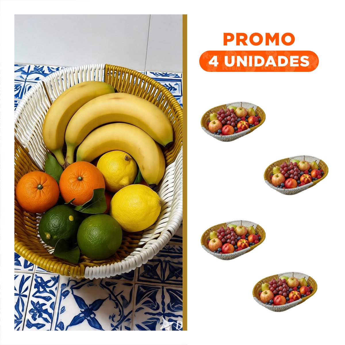 PACK4 CANASTILLA OVALADA TEJIDA PARA HOGAR MOSTAZA Y BLANCO 27X21X7CM YREGALO STICKER - 1