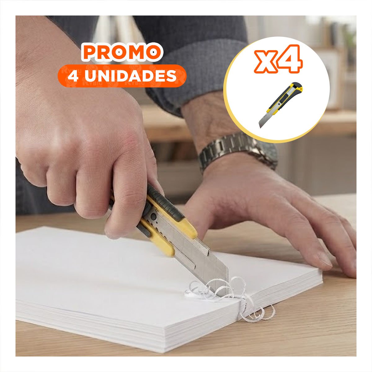 PACK4 CUTTER DE SEGURIDAD 18 MM CON ESTUCHE AMARILLO PARA TRABAJOS DE OFICINA - 1