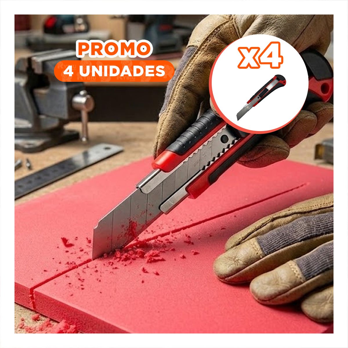 PACK4 CUTTER DE SEGURIDAD 18 MM CON ESTUCHE ROJO PARA TRABAJOS DE OFICINA - 1