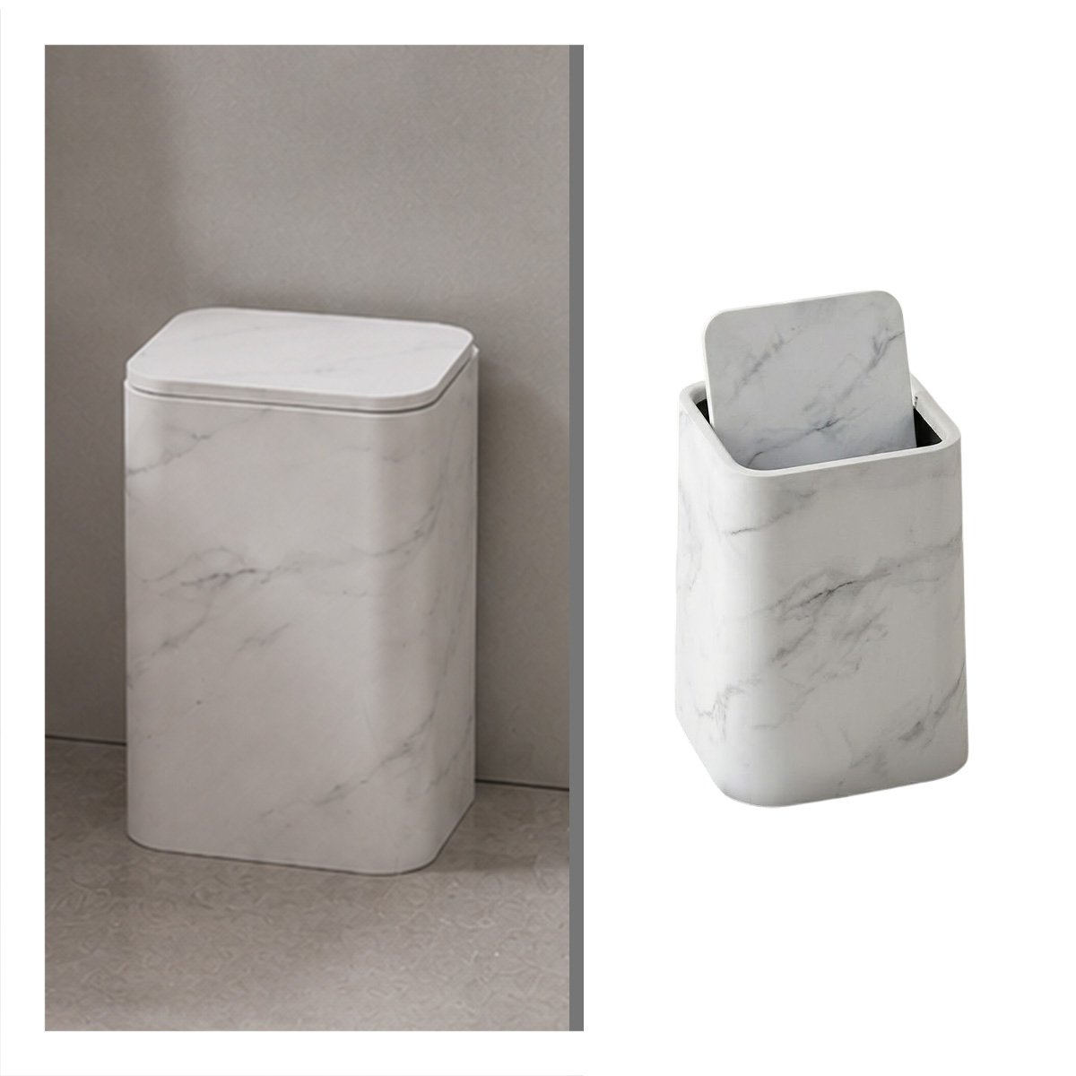 BASURERO PARA USO DOMESTICO EN COCINA Y HOGAR COLOR BLANCO MARMOLEADO - 3