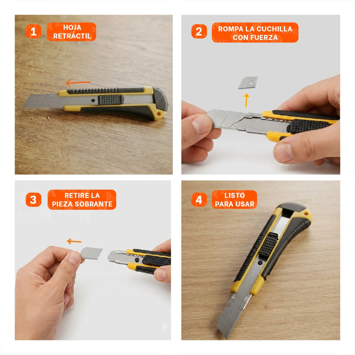 NAVAJA DE CORTE 18 MM CON ESTUCHE AMARILLO RETRACTIL PARA TRABAJOS MANUALES Y LIGAS REGALO - 5