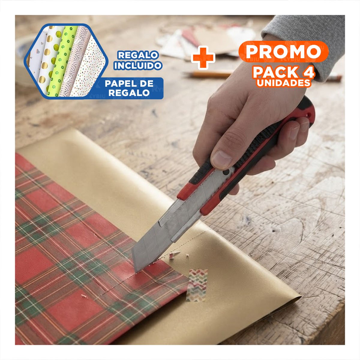PACK4 CORTADOR RETRACTIL ROJO CON CUCHILLA DE 18 MM PARA CORTE DETALLADO YPAPEL REGALO - 1