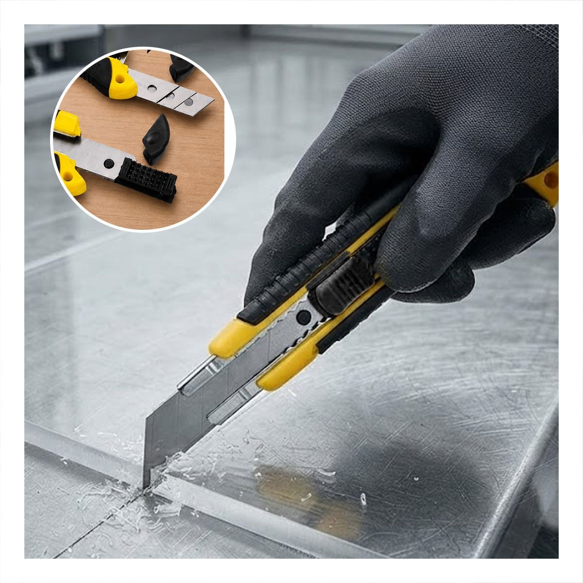 CORTADOR 18 MM RETRACTIL CON ESTUCHE AMARILLO PARA OFICINA MANUALIDADES Y TALLER Y PAPEL REGALO - 5