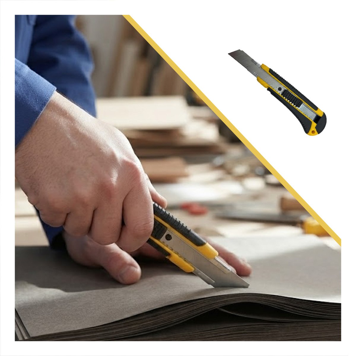 PACK6 TRINCHETA DE CORTE 18 MM RETRACTIL CON ESTUCHE AMARILLO PARA TALLER YREGALO STICKER - 2