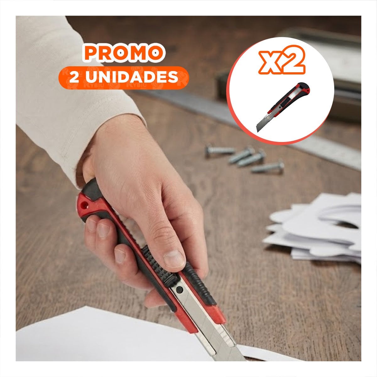 PACK2 NAVAJA RETRACTIL 18 MM ROJO CON ESTUCHE PARA CORTES PRACTICOS Y RAPIDOS YREGALO STICKER - 1