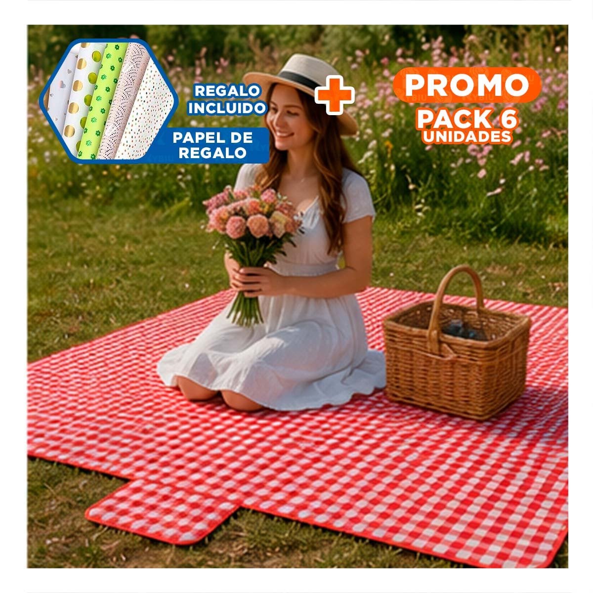 PACK6 FRAZADA PORTATIL PARA CAMPO TIPO CARTERA DE USO PRACTICO DIARIO YPAPEL REGALO - 1