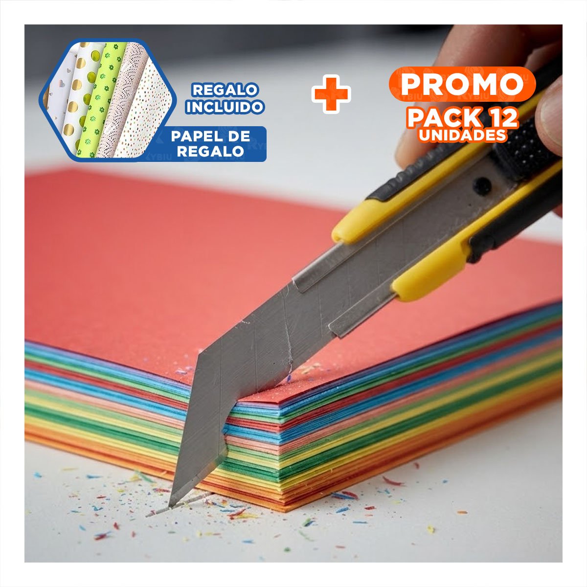 PACK12 CORTADOR PROFESIONAL RETRACTIL 18 MM AMARILLO CON ESTUCHE PARA TRABAJOS YPAPEL REGALO - 1