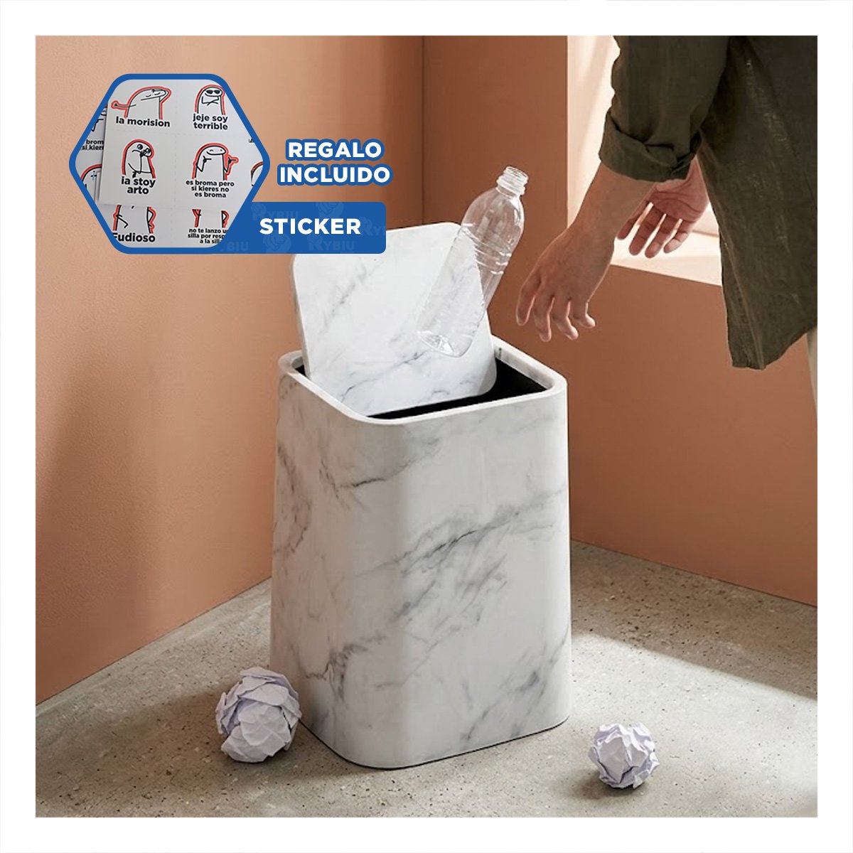 CONTENEDOR DE RESIDUOS PARA COCINA DESMONTABLE COLOR BLANCO YREGALO STICKER - 1