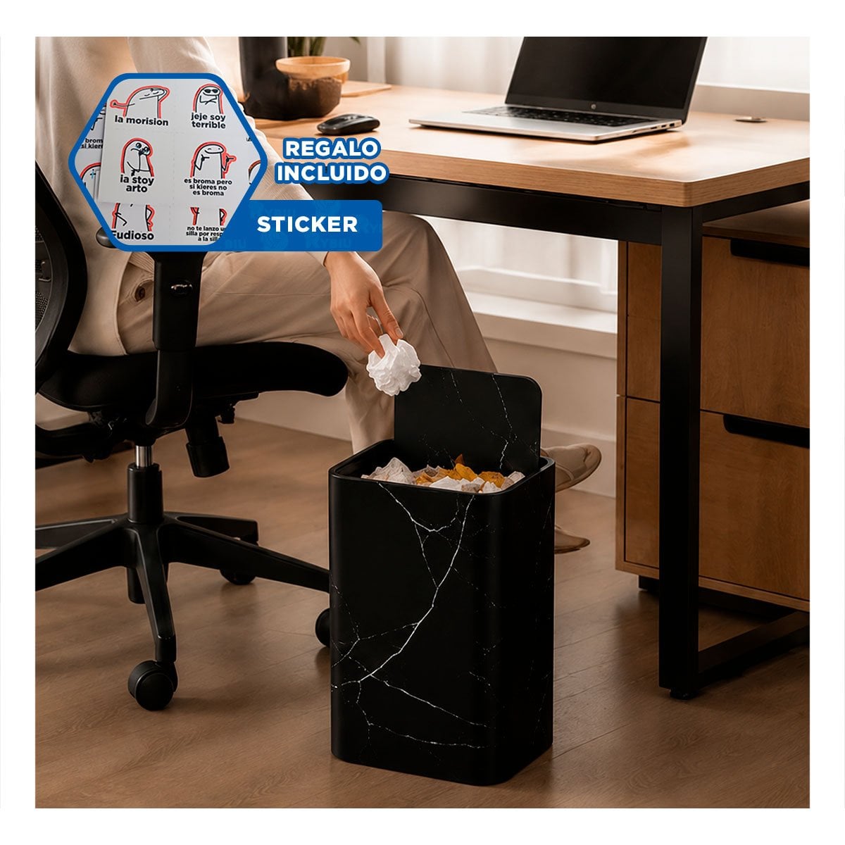 CONTENEDOR DE RESIDUOS PARA COCINA DESMONTABLE COLOR NEGRO YREGALO STICKER - 1