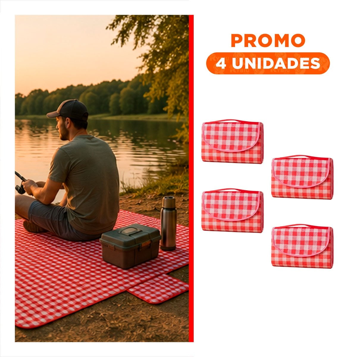 PACK4 COBIJA PARA USO EN CAMPING Y PLAYA TIPO CARTERA DE TRANSPORTE FACIL YREGALO STICKER - 1