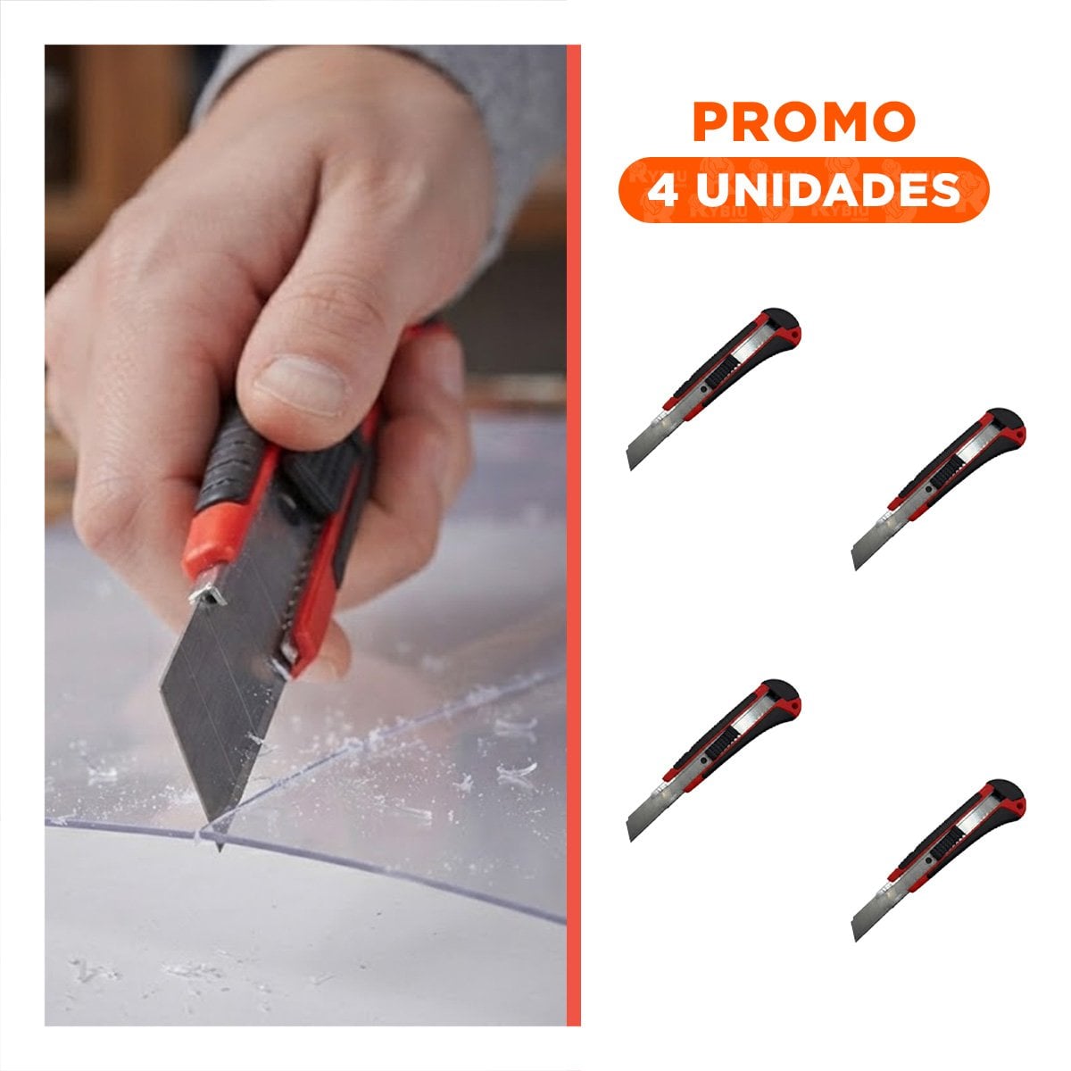 PACK4 TRINCHETA MANUAL 18 MM CON CUCHILLA RETRACTIL ROJO PARA USO DIARIO YREGALO STICKER - 1