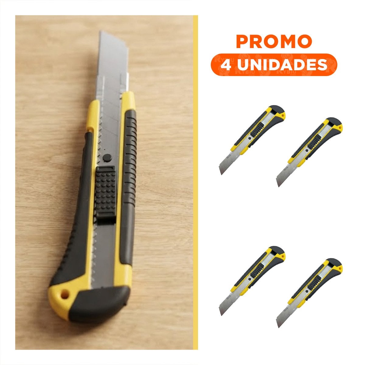 PACK4 TRINCHETA MANUAL 18 MM CON CUCHILLA RETRACTIL AMARILLO PARA USO DIARIO YREGALO STICKER - 1
