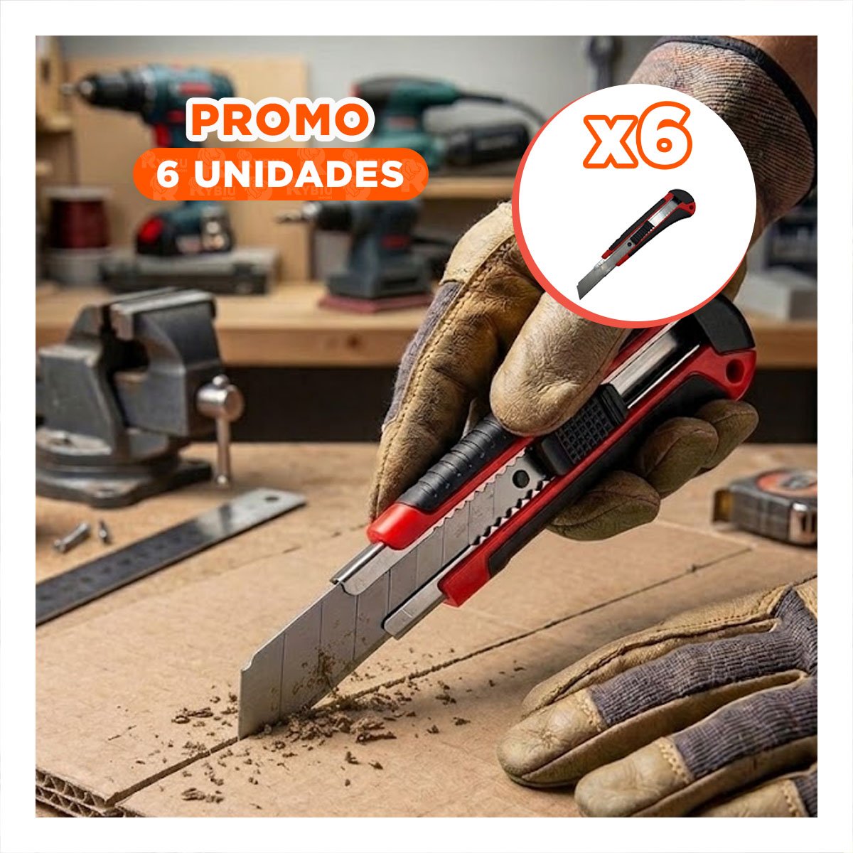 PACK6 TRINCHETA DE CORTE 18 MM RETRACTIL CON ESTUCHE ROJO PARA TALLER Y HOGAR YREGALO STICKER - 1