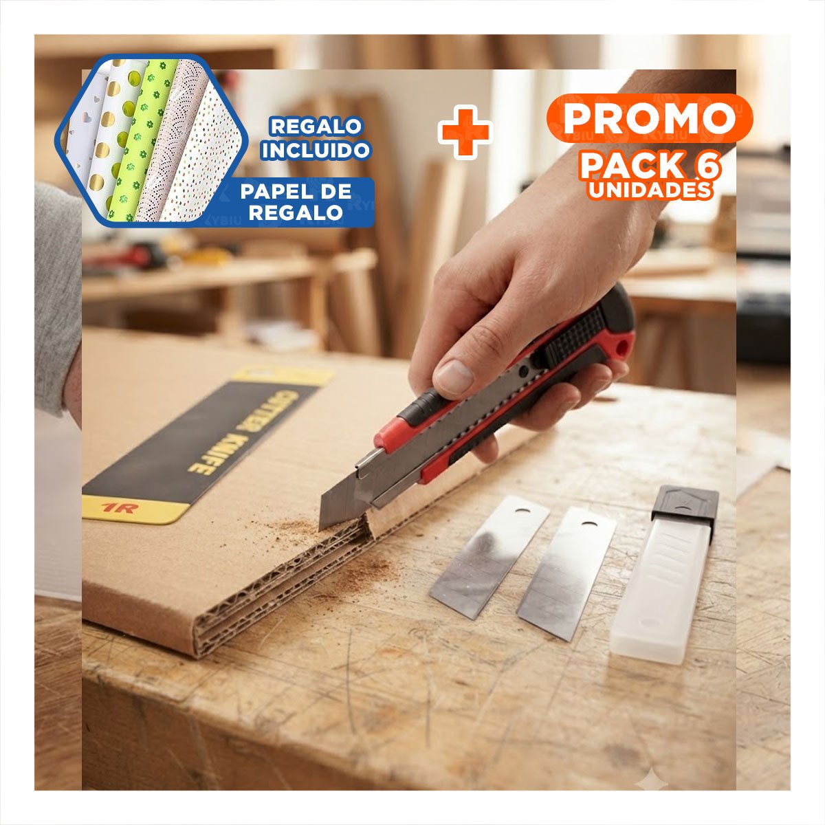 PACK6 CORTADOR COMPACTO RETRACTIL 18 MM CON ESTUCHE ROJO PARA MANUALIDADES YPAPEL REGALO - 1