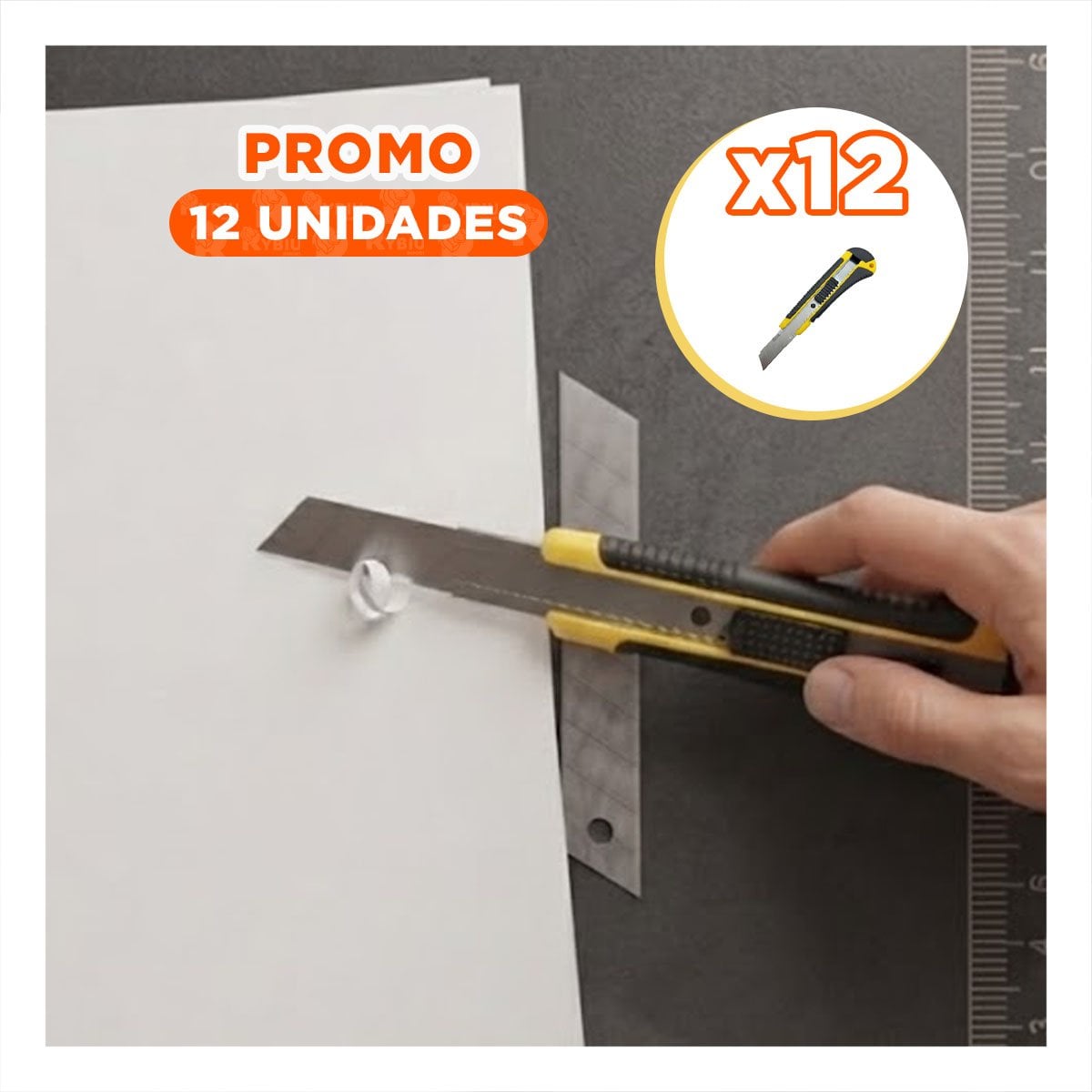 PACK12 CUTTER RESISTENTE 18 MM CON CUCHILLA RETRACTIL Y ESTUCHE AMARILLO - 1